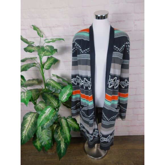 Billabong Knit Cardigan Boho Aztec Southwestern Open Front M - Picture 1 of 9